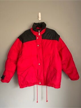 VTG Le Frog 2-in-1 Convertible Puffer Jacket Vest Duck Down Colorblock Red M